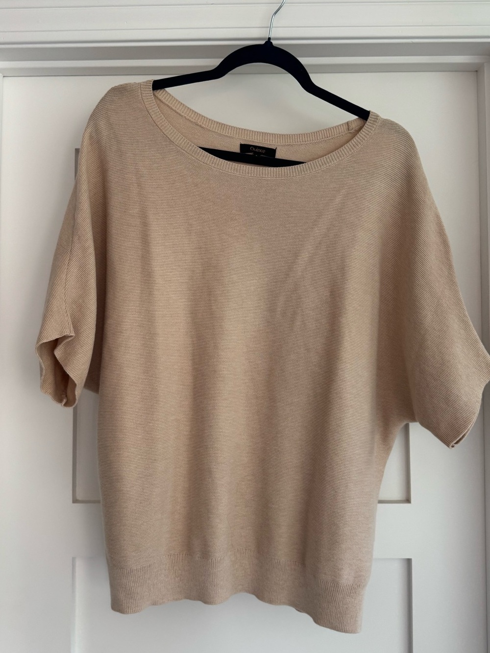 Quince Light Beige Short-Sleeve Knit Top, size L